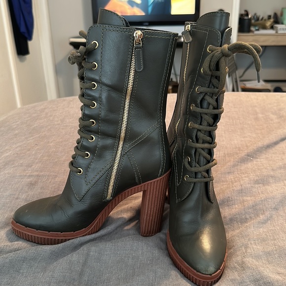 EUC Tod’s Lace-Up Leather Platform Boot Forest Green Size 38 - Picture 5 of 9